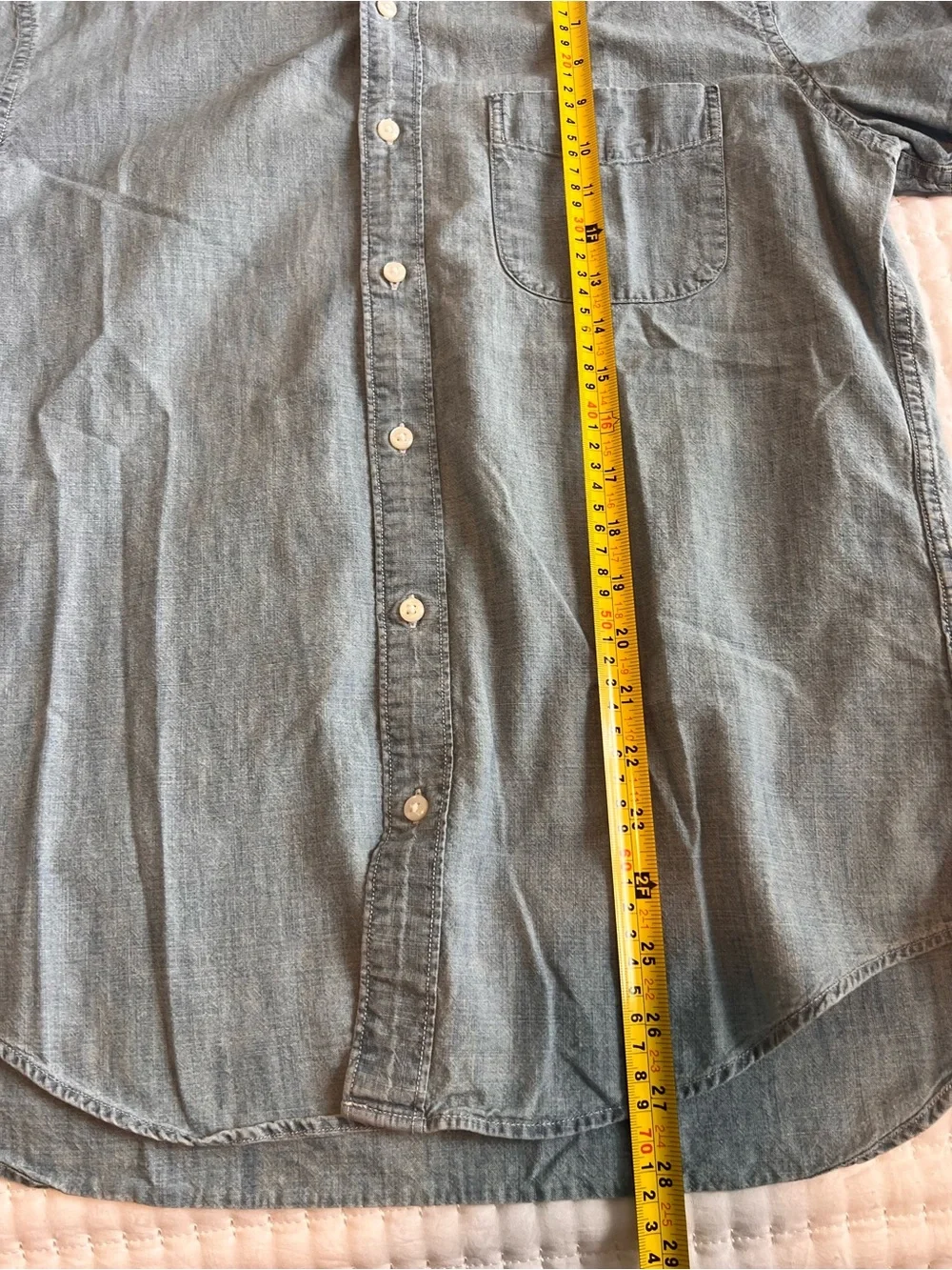 J Crew Shirt Mens Medium Slim Fit Blue Chambray Short Sleeve Button Down Denim